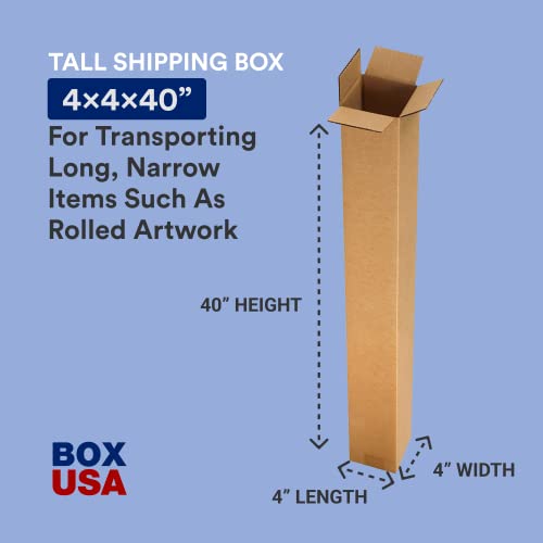 Image of BOX USA 4x4x40 Tall Corrugated Boxes, Tall, 4L x 4W x 40H, Pack of 25 | Shipping, Packaging, Moving, Storage Box for Home or Business, Strong Wholesale Bulk Boxes