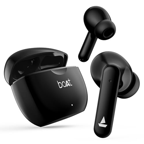 Boat Airdopes 120 Truly Wireless in Ear Ear Buds w/in Ear Detection, 40 hrs Playtime Quad Mics with ENx™ Tech, ASAP™ Charge, IWP™ Tech, Beast™ Mode with 65 ms Low Latency, BTv5.3 & IPX4(Active Black)