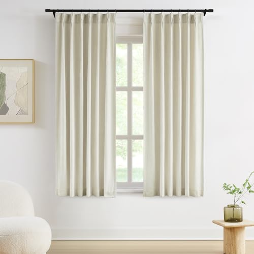 Vision Home Chenille Pinch Pleated Curtains,Pearl Ivory 36" Wx72 L 2 Panels