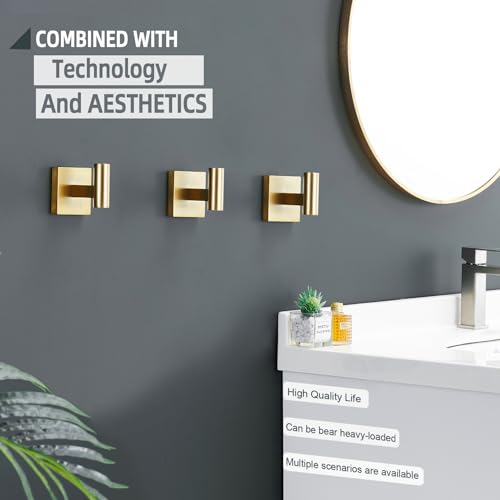 Image of KOKOSIRI Robe Hooks Bathroom Towel Coat Hook for Bath Kitchen Wall 3 Pack Brushed Gold Stainless Steel B1013BG-P3