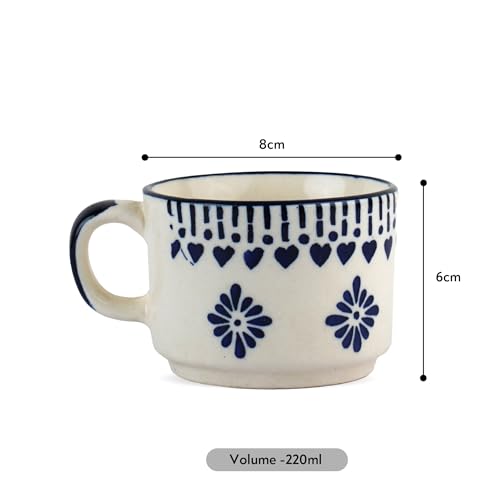 Image of Classyo Ceramic Tea Cup Set of 6 for Tea, Microwave and Dishwasher Safe, Capacity - 220ml Each (Blue Floral)