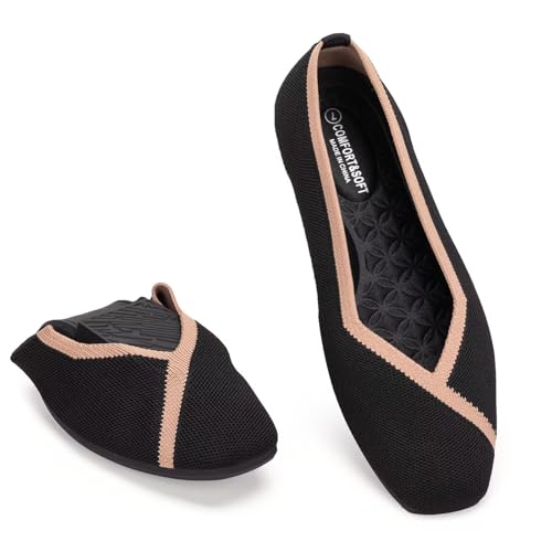 Image of Frank Mully Women Square Toe Flat Shoes Comfortable Knitted Flats | Walking Shoes
