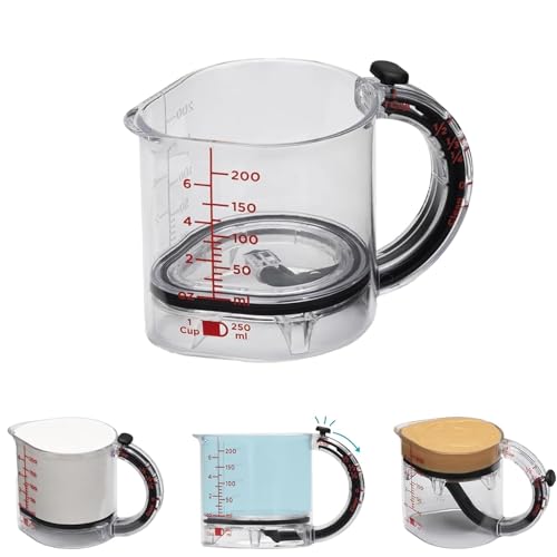 Taza medidora ajustable 4 en 1, taza medidora multifuncional con base de sello estilo rascador, ahorro de espacio, fácil de limpiar, diseño sin residuos, tazas de cubo multimedición