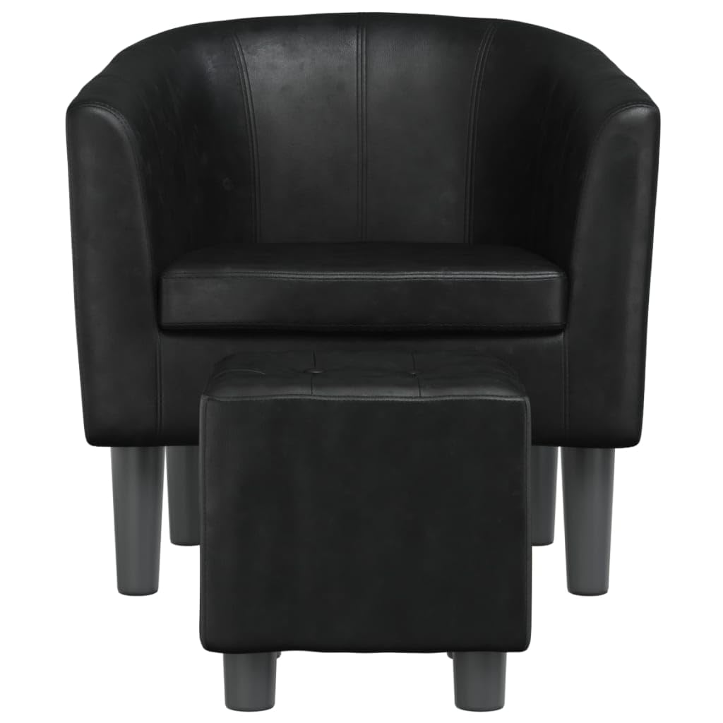 vidaXL Fauteuil Cabriolet avec Repose-Pied, Chaise avec Dossier, Siège avec Accoudoirs, Canapé de Bureau Salon Chambre, Noir Similicuir