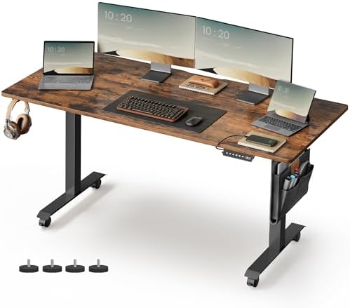 VASAGLE Electric Height Adjustable Desk, 60 x 160 x (72-120) cm, Continuous Adjustment, Memory Function with 4 Heights, Rustic Brown LSD176X01V1