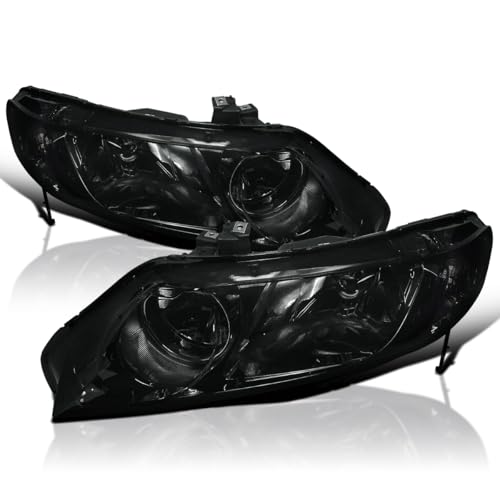 SPEC-D TUNING Oem Style Smoke Lens Headlights Compatible with 2006-2011 Honda Civic 4Dr L+R Pair Head Light Lamp Assembly