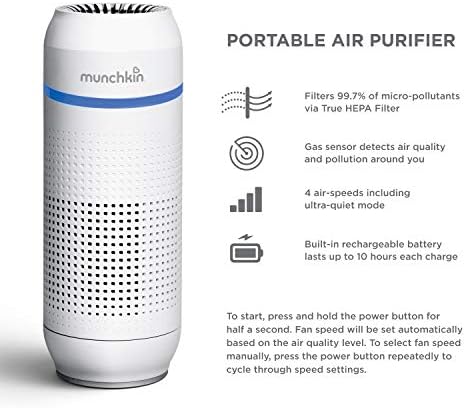 Munchkin, Portable Air Purifier 4Stage True HEPA Filtration System Eliminates 99.7 of MicroPollutants 12 cubic metres per hour, white