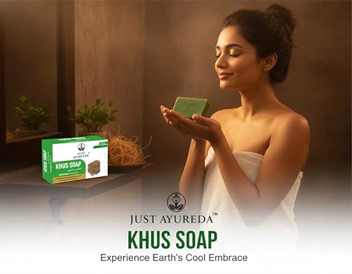 Image of Khus Soap | Ayurvedic Cooling Vetiver Bathing Bar | Handmade with Natural Essential Oils | Refreshing & Gentle Cleansing | Suitable for All Skin Types | Pack of 2 (125g Each)