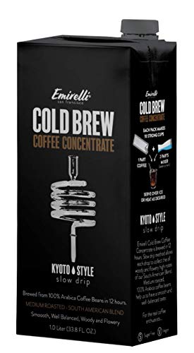 Emirelli Cold Brew Coffee â€“ Concentrate â€“ Kyoto Style - Unsweetened - Pure Black â€“ Smooth â€“ Balanced - No Sugar â€“ No Additeves â€“ No Preservatives- Shelf Stable â€“ Makes 10 Cups, 33.8 fl oz, (Pack Of 1)