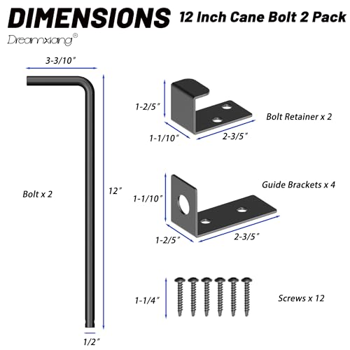 12\" Heavy Duty Cane Bolt Gate Drop Rod Extra Thick Hardware Ground Latch for Wood PVC Vinyl Metal Fences Gates, Double Doors, Black Solid Steel-2 Pack