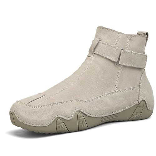 Image of Mens Casual Ltalian Handmade High Boots Side Zipper Comfortable Non-Slip Sneakers Leather High Top Outdoor Walk Chukka Bootie