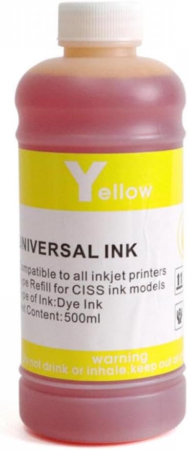 500ML Universal Black Ink Refill Dye Based Ink Kit Compatible with Inkjet Printer CISS C M Y K(500ML Dye Ink-Y)