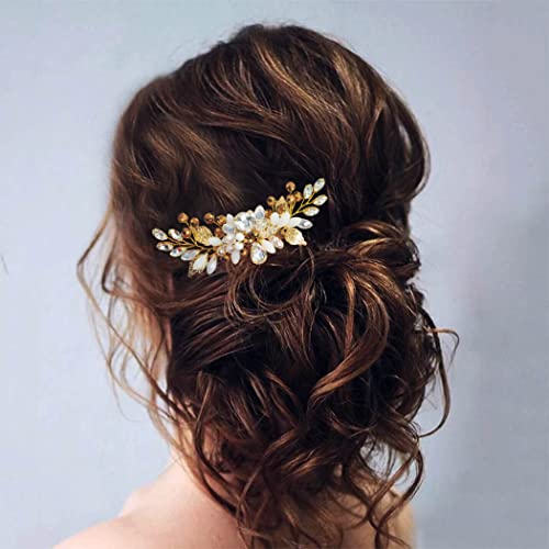 Casdre Crystal Bride Wedding Hair Comb Rhinestone Side Comb Hair Piece Leaf Hair Accessories For Women And Girls (A Gold) #TOP6