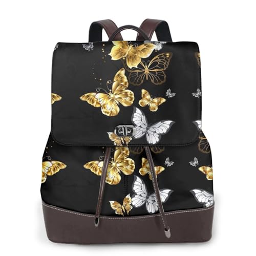 Sac à dos en cuir pour femme ornés de papillons blancs dorés chic