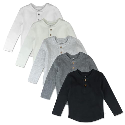 Image of HonestBaby 5-pack Waffle Henley Long Sleeve Shirts 100% Organic Cotton for Infant Baby and Toddler Boys, Unisex