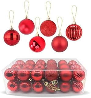 Zueyen 36-Pack Christmas Balls Decoration, Christmas Tree Baubles Hanging Shatterproof Ball, Shiny & Glitter with Hanging Loop for Xmas Tree, Wedding, Party, Holiday(Red)