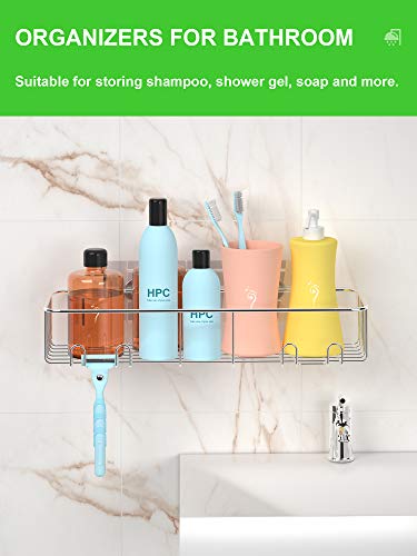 Smartake 2-Pack Shower Caddy, Rustproof Bathroom Shelf Organizer With Hooks For Hanging Razor Sponge Brush, Sus304 Stainless Steel Wall Rack For Dorm, Toilet, Bath And Kitchen, Silver #TOP2