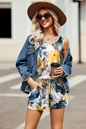 Image of ADOME Rompers for Women Summer Sleeveless Scoop Neck Tank Top Casual Short Jumpsuit Rompers with Pockets