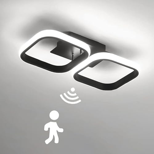 LED Deckenleuchte mit Bewegungsmelder Modern Quadrat Deckenlampe mit Tageslichtsensor Flur Sensorlampe 22W Deckenbeleuchtung mit Sensor für Treppe Wohnzimmer Balkon Küche Garage Veranda BüRo (6000K) Cover
