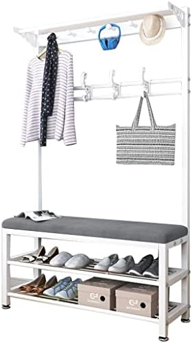 3-in-1 Entryway Hall Tree with Velvet Shoe Storage Bench, 10 Hooks, 2-Tier Metal Frame, Multifunctional Coat Rack & Hallway Organizer, Easy Assembly, Stylish Home Décor, Space-Saving Design, 100x...