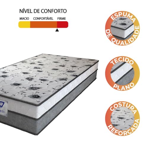 Colchão Solteiro Espuma D33 Fort 88x188x21cm Cinza/branco - Suporta até 150kg por Pessoa