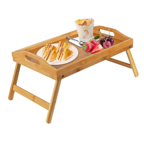 Table de lit bois pliable multi-usage avec poignées pour ordinateur et écriture