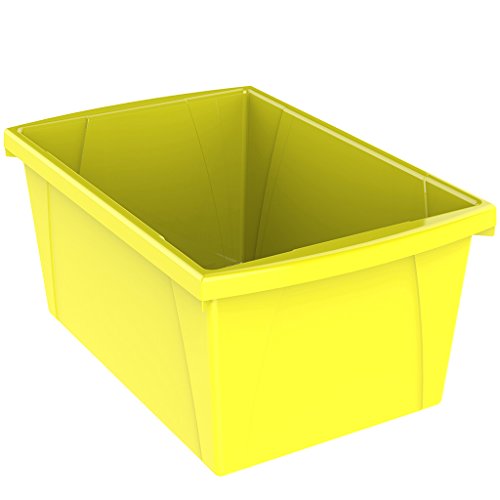 Image of Storex 5.5 Gallon Storage Bin - Plastic Classroom Organizer for Books and Supplies, Yellow, 1-Pack (61484C06C)