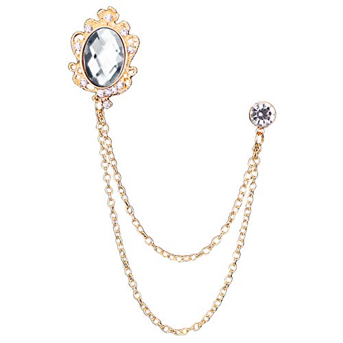 Huture 2 Packs Men's Gem Brooch Lapel Pin Badge Hanging Chains Collar Brooches Pin For Career Suit Tuxedo Of Shirts Tie Hat Scarf For Boyfriend Father Birthday Gift, Gold Silver White #TOP5