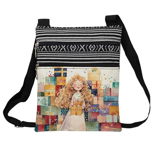 Blonde Lady Messenger Bag Small Ethnic Pattern Printed Adjustable Strap Crossbody Zipper Bag Blonde Lady Phone Bag Wallet Cute Shoulder Handbag for Women