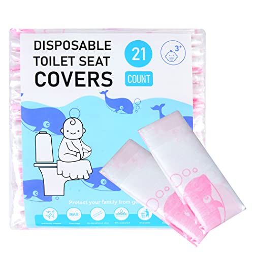 21 Pack Toilet Seat Covers Disposable, Extra Large Disposable Toilet Seat Covers For Adults, Individually Wrapped Potty Training Liners With Non-Slip Adhesives For Kids In Home, Restrooms&Travel -Pink #TOP6