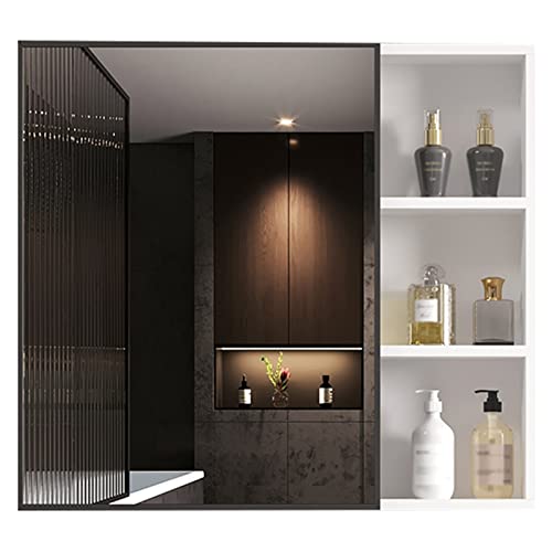 UkewEi Armadietto per medicinali a LED da bagno a specchio con luci, 81 x 71 cm, struttura in alluminio, antiappannamento, superficie e incasso, armadietto a specchio decorativo (colore: B