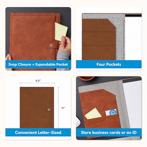 Porte-documents en similicuir marron clair ASMBLD avec bloc-notes format lettre