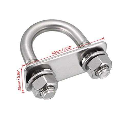 Image of uxcell u-Bolts 2Pcs 1.06 inch(27mm) Inner Width 58mm Length M10 304 Stainless Steel Round U Bolt with Nuts Washers Frame