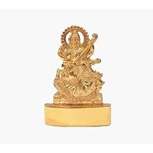 Indian Hinduism Home Temple Decor Ashtadhatu Mix Metal Saraswati Sculptures Statue Idol Figurine Murti for Pooja/Gift/Diwali Puja Saraswati Sitting Small