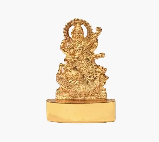 Estatua Decorativa de Saraswati en Metal Ashtadhatu