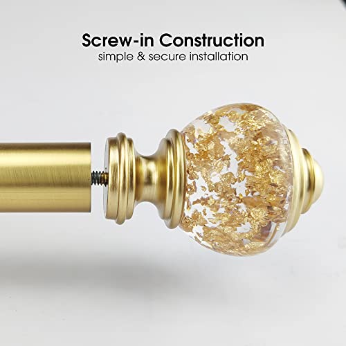 ILAISIHOME Decorative Curtain Rod Finials, Polyresin Round Gold Foiled Clear Finials, Set of 2, Compatible with 1 inch or 1-1/8 inch Dia Curtain Rod, Standalone Finial Pair