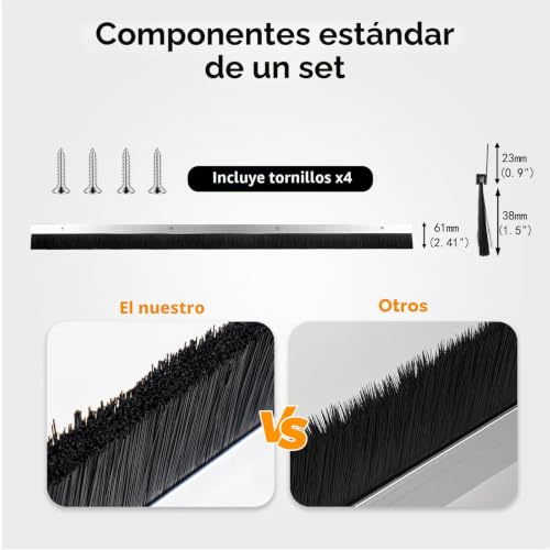 Burletes de puerta de aluminio plateado y cerdas para aislamiento exterior 7