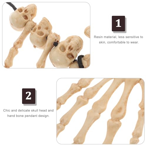 Amosfun Skull Pendant Necklace Skeleton Head Hand Bone Charm Cosplay Fancy Party Jewelry3