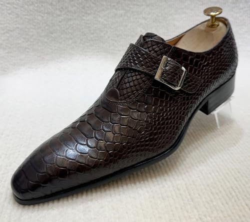 Santimon Men's Genuine Leather Loafers Formal Dress Shoes - Snake-Embossed Monk Strap Loafers with Adjustable Buckle2