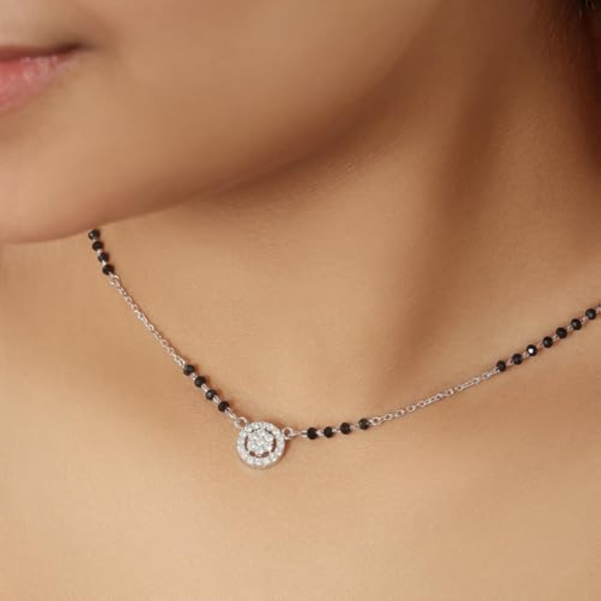 925 Sterling Silver CZ Floral Mangalsutra, Elegant Design