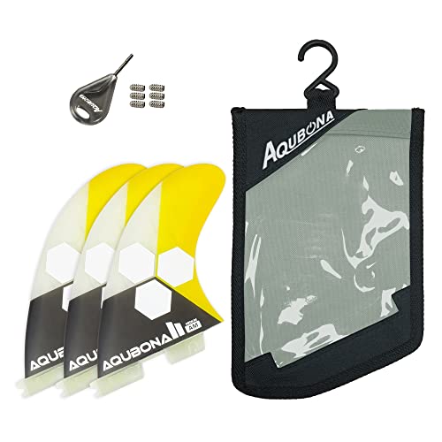 Aqubona Dual Tab Ii G5 Tri Fin Set Surfboard Fins Fiberglass Fins For Surfing With Fin Bag Key Screw (Yellow, Twin Tab) (Yellow) #TOP1