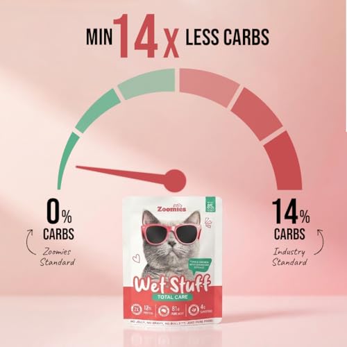 Image of Zoomies Wet Stuff Total Care Cat Wet Food, Tuna & Chicken with Cranberry Extract, 6 x 85g Pouches Pack of 6