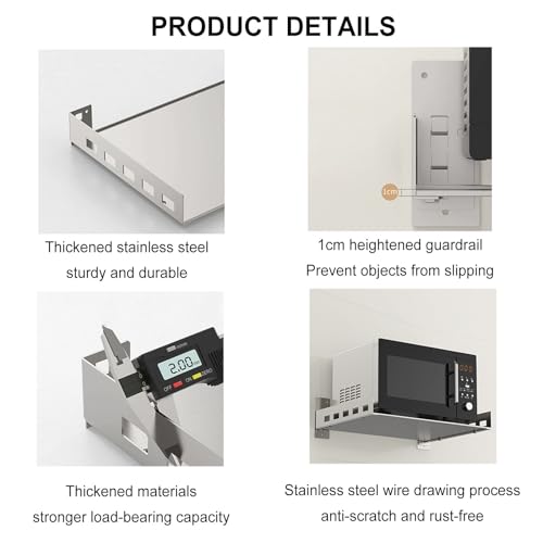 Scaffale da parete resistente per cucina, forno a microonde e organizzazione di elettrodomestici, in acciaio inox