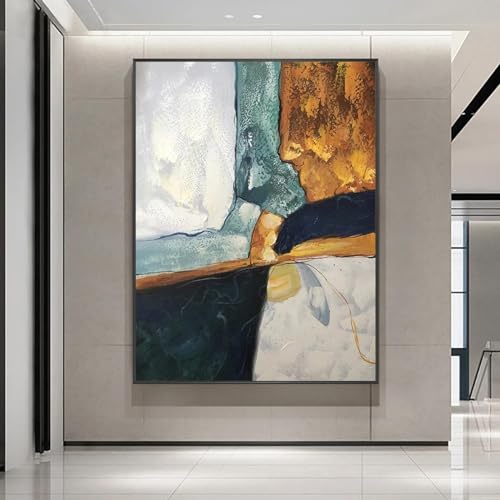 Toile abstraite marbre bleu et vert 85x125cm avec cadre