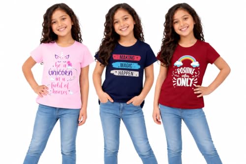 Image of NammaBaby Baby Girl Pure Cotton Hoseiry Regular Fit T-Shirt Top Tshirt - Pack of 3
