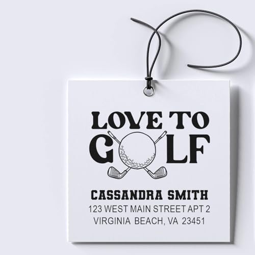 Image of Golf Passion Design, Golf Rubber Stamp with Ink, 3 Line Name Design, Made to Order, Standard 1-5 /8 inch Square Wood Handle, for Enthusiasts, Unique, Customizable