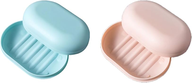 Soap Box with Lid Portable Sealing Stylish Convenient Draining Travel Storage Waterproof Leakproof Soap Box Pink+Blue