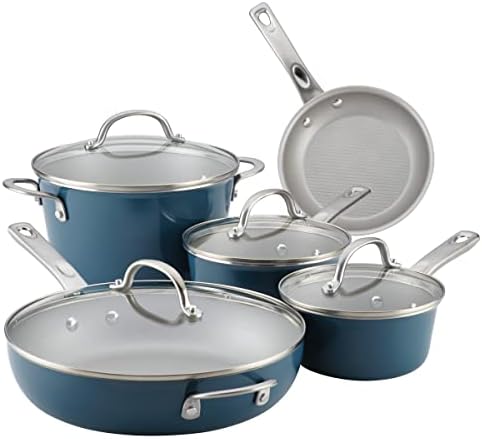 Ayesha Curry Home Collection Nonstick Cookware Pots and Pans Set, 9 Piece, Twilight Teal