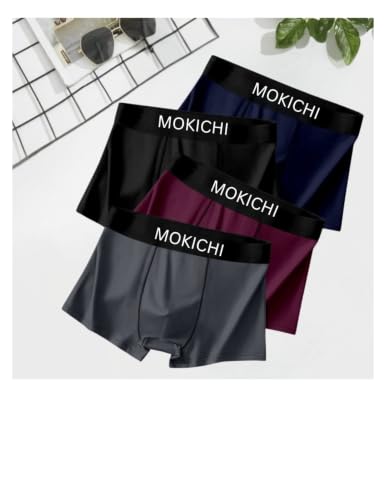 Image of Men's Premium Ice Silk Boxer Briefs for Men | Ultra Soft, Breathable, Stretchable, Moisture-Wicking Trunks | Comfortable Mid-Rise Innerwear with Elastic Waistband Pack of 4