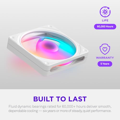 Image of NZXT F120 RGB - 120mm PWM RGB PC Case Fan, 8 LEDs - White